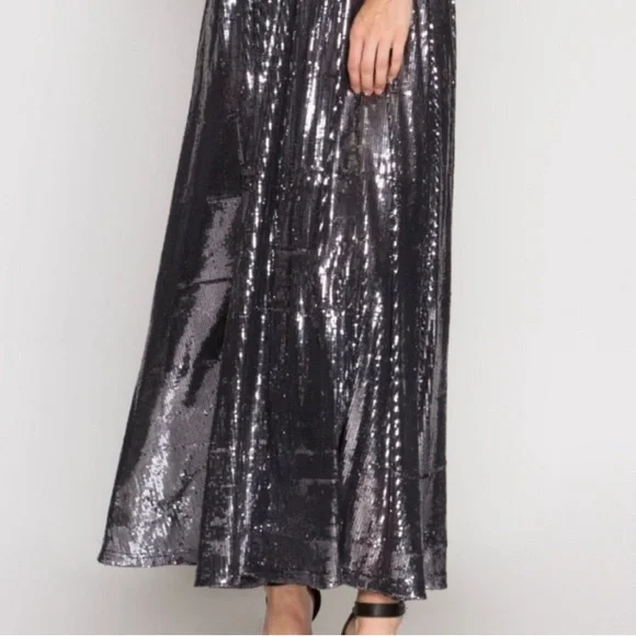 She + Sky Night Silver Sequin Low Cut V-neck Maxi Dress  Homecoming NYE Cruise S - Picture 4 of 13